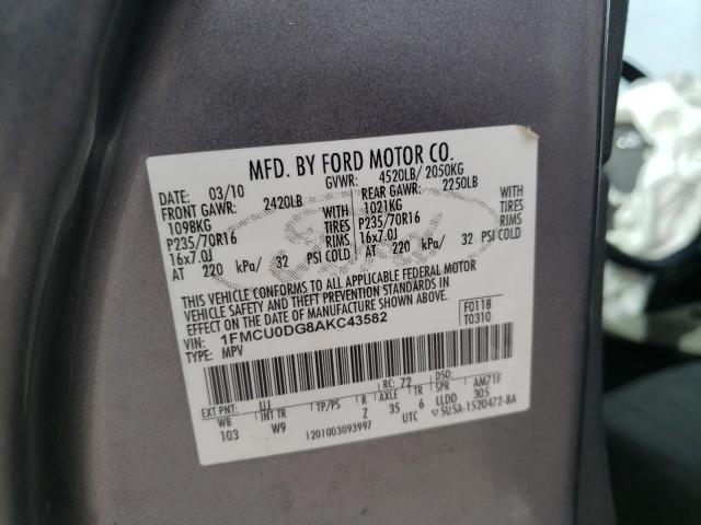 Photo 10 from auction – 2010 FORD ESCAPE XLT with VIN 1FMCU0DG8AKC43582