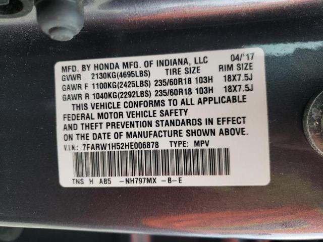 Photo 10 from auction – 2017 HONDA CR-V EX with VIN 7FARW1H52HE006878
