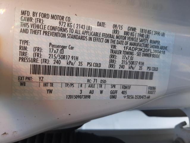 Photo 10 from auction – 2015 FORD FOCUS SE with VIN 1FADP3K20FL380418