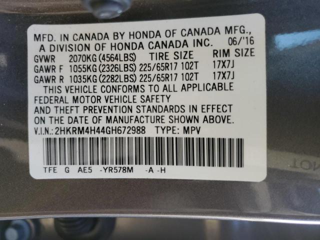 Photo 10 from auction – 2016 HONDA CR-V SE with VIN 2HKRM4H44GH672988