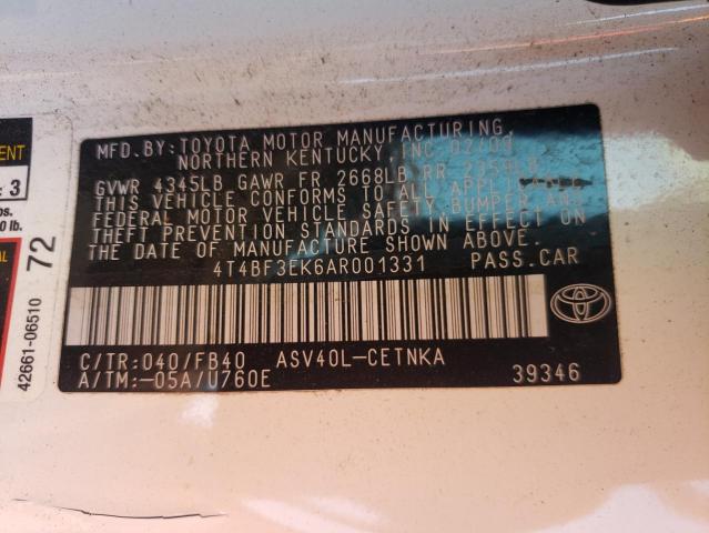 Photo 10 from auction – 2010 TOYOTA CAMRY BASE with VIN 4T4BF3EK6AR001331