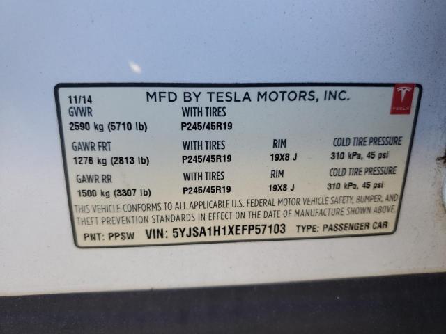 Photo 10 from auction – 2014 TESLA MODEL S with VIN 5YJSA1H1XEFP57103