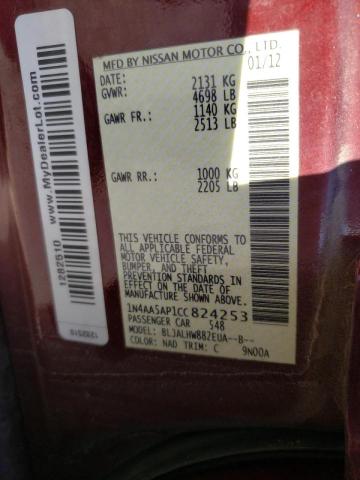 Photo 10 from auction – 2012 NISSAN MAXIMA S with VIN 1N4AA5AP1CC824253
