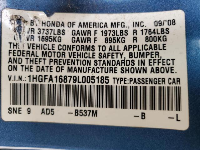 Photo 10 from auction – 2009 HONDA CIVIC EX with VIN 1HGFA16879L005185