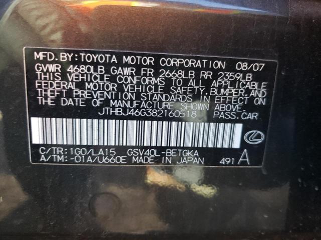 Photo 10 from auction – 2008 LEXUS ES 350 with VIN JTHBJ46G382160518