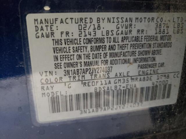Photo 10 from auction – 2018 NISSAN SENTRA S with VIN 3N1AB7AP2JY274037