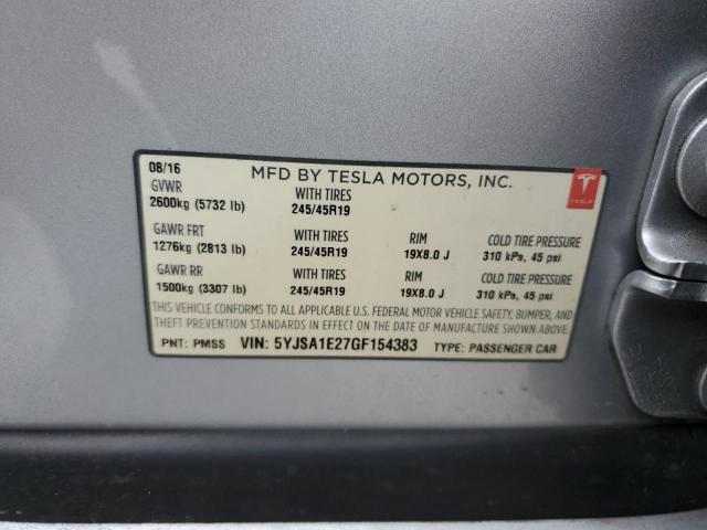 Photo 10 from auction – 2016 TESLA MODEL S with VIN 5YJSA1E27GF154383