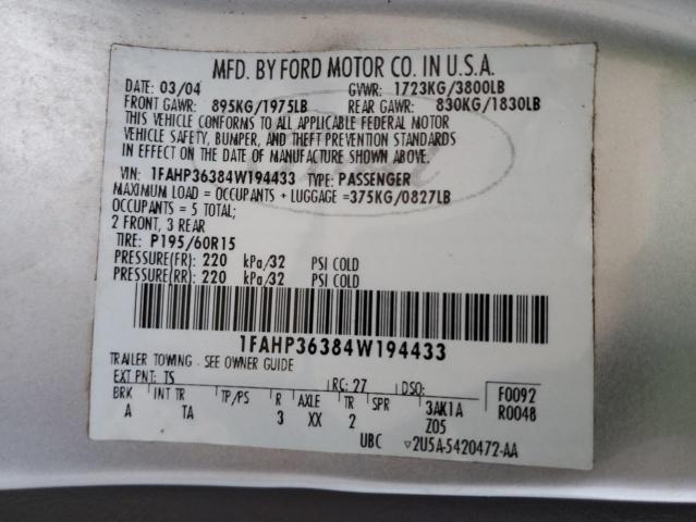 Photo 10 from auction – 2004 FORD FOCUS SE with VIN 1FAHP36384W194433