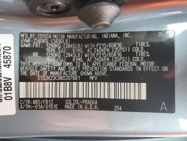 Photo 10 from auction – 2008 TOYOTA SIENNA CE with VIN 5TDZK23C98S207661