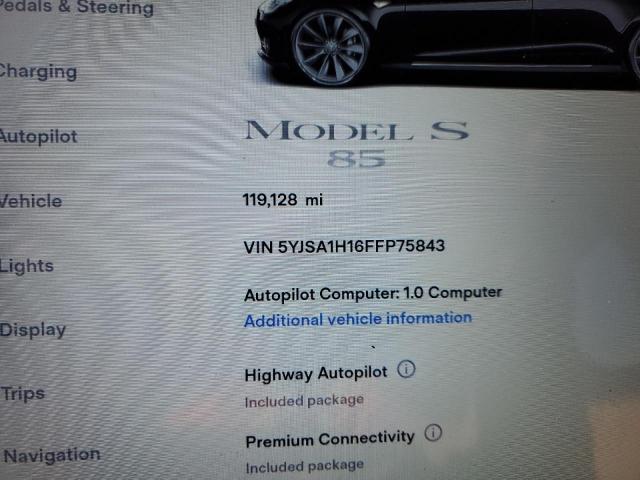 Photo 8 from auction – 2015 TESLA MODEL S 85 with VIN 5YJSA1H16FFP75843