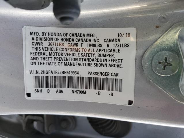 Photo 10 from auction – 2011 HONDA CIVIC LX with VIN 2HGFA1F55BH519934