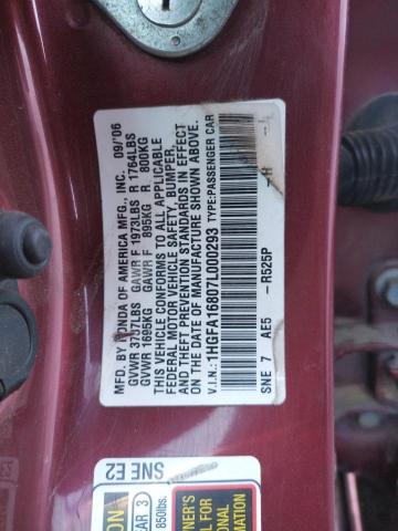 Photo 10 from auction – 2007 HONDA CIVIC EX with VIN 1HGFA16807L000293