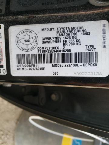 Photo 10 from auction – 2004 TOYOTA COROLLA CE with VIN 2T1BR32E94C815205