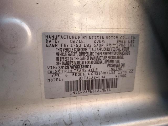 Photo 10 from auction – 2016 NISSAN VERSA S with VIN 3N1CN7AP6GL869611