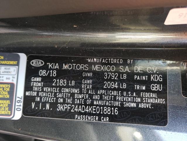 Photo 10 from auction – 2019 KIA FORTE FE with VIN 3KPF24AD4KE018816