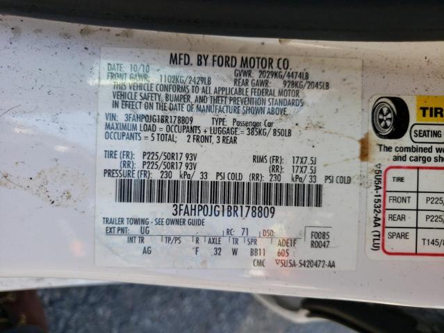 Photo 10 from auction – 2011 FORD FUSION SEL with VIN 3FAHP0JG1BR178809