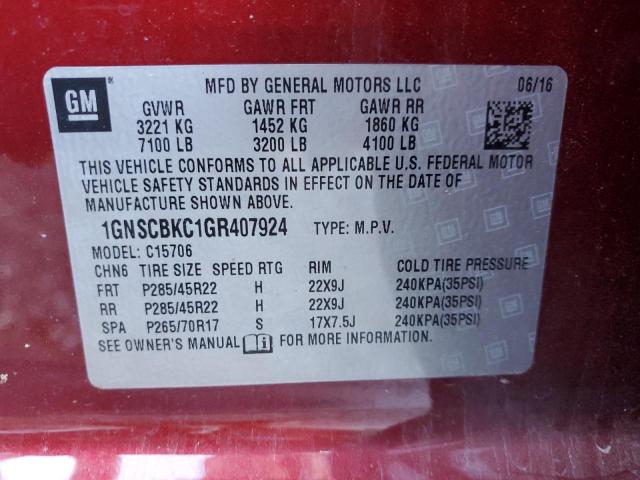 Photo 10 from auction – 2016 CHEVROLET TAHOE C150 with VIN 1GNSCBKC1GR407924