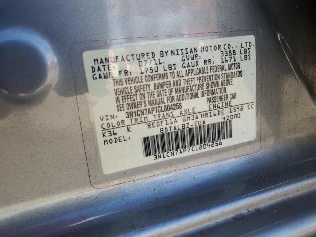 Photo 10 from auction – 2012 NISSAN VERSA S with VIN 3N1CN7AP7CL804258