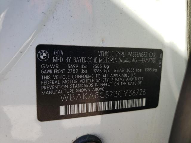Photo 10 from auction – 2011 BMW 750 I with VIN WBAKA8C52BCY36726