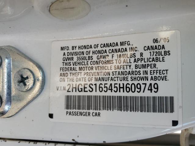 Photo 10 from auction – 2005 HONDA CIVIC LX with VIN 2HGES16545H609749