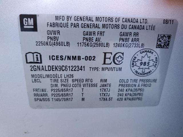 Photo 10 from auction – 2012 CHEVROLET EQUINOX LT with VIN 2GNALDEK9C6122341
