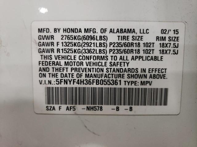 Photo 10 from auction – 2015 HONDA PILOT SE with VIN 5FNYF4H36FB055361