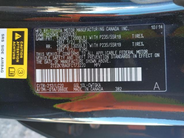 Photo 10 from auction – 2015 LEXUS RX 350 with VIN 2T2ZK1BA0FC173220