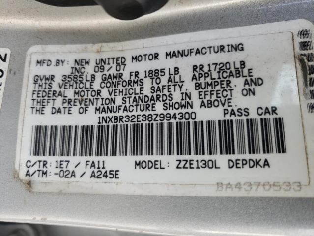 Photo 10 from auction – 2008 TOYOTA COROLLA CE with VIN 1NXBR32E38Z994300