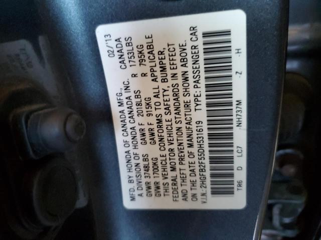 Photo 10 from auction – 2013 HONDA CIVIC LX with VIN 2HGFB2F55DH531619