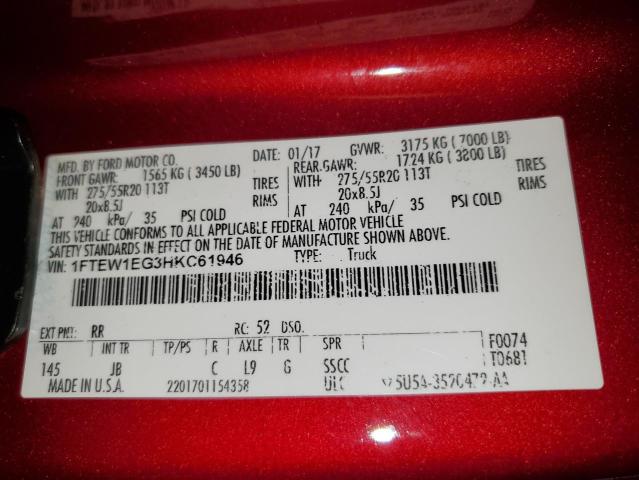 Photo 10 from auction – 2017 FORD F150 SUPER with VIN 1FTEW1EG3HKC61946