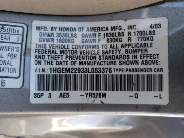 Photo 10 from auction – 2003 HONDA CIVIC with VIN 1HGEM22933L053376