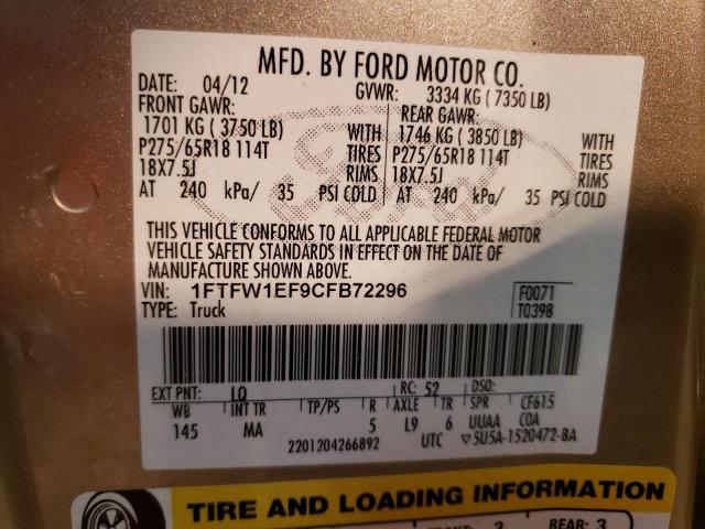 Photo 10 from auction – 2012 FORD F150 SUPER with VIN 1FTFW1EF9CFB72296