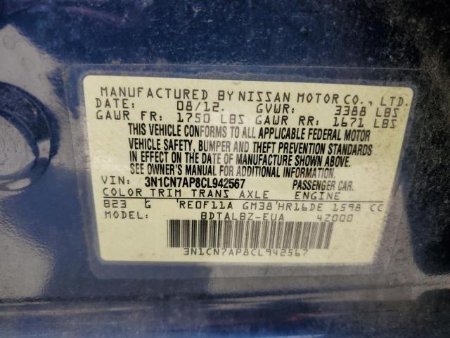 Photo 10 from auction – 2012 NISSAN VERSA S with VIN 3N1CN7AP8CL942567