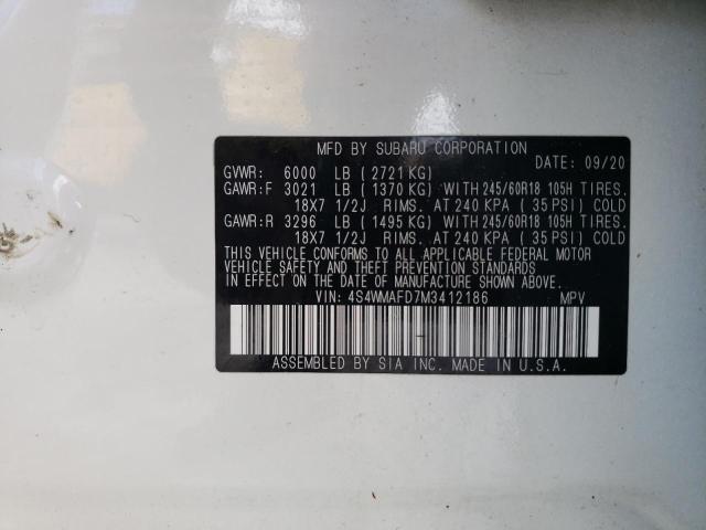Photo 10 from auction – 2021 SUBARU ASCENT PRE with VIN 4S4WMAFD7M3412186