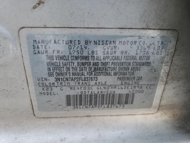 Photo 10 from auction – 2015 NISSAN VERSA S with VIN 3N1CN7AP2FL837673