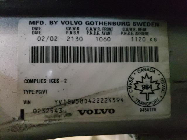 Photo 10 from auction – 2002 VOLVO V70 2.4T with VIN YV1SW58D422224594