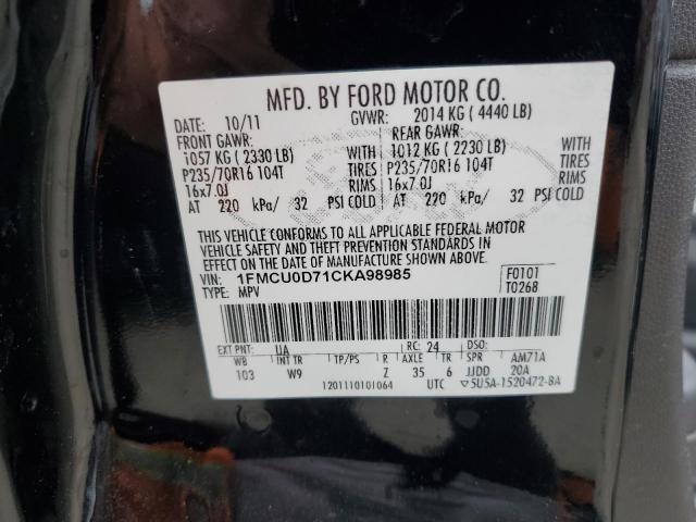 Photo 10 from auction – 2012 FORD ESCAPE XLT with VIN 1FMCU0D71CKA98985