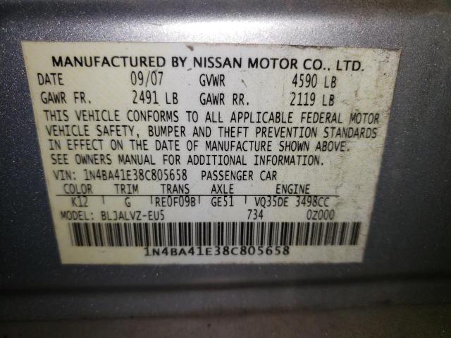 Photo 10 from auction – 2008 NISSAN MAXIMA SE with VIN 1N4BA41E38C805658