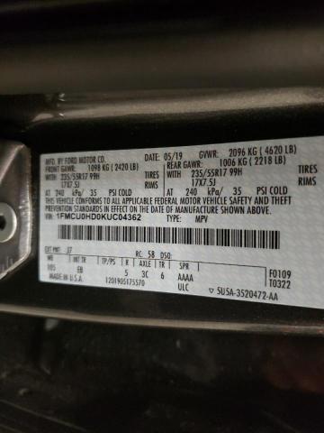 Photo 10 from auction – 2019 FORD ESCAPE SEL with VIN 1FMCU0HD0KUC04362