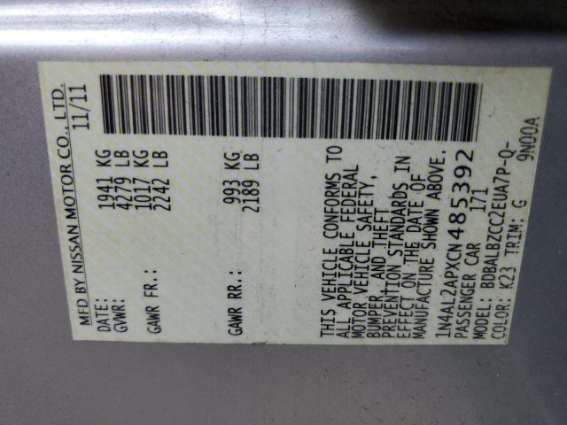 Photo 10 from auction – 2012 NISSAN ALTIMA BAS with VIN 1N4AL2APXCN485392