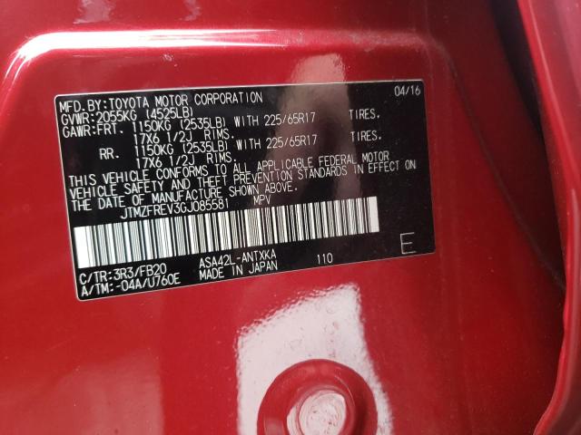Photo 10 from auction – 2016 TOYOTA RAV4 LE with VIN JTMZFREV3GJ085581