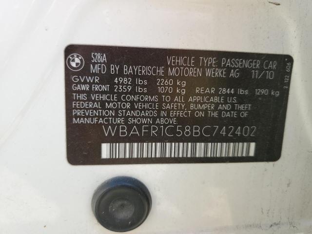 Photo 10 from auction – 2011 BMW 528 I with VIN WBAFR1C58BC742402