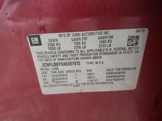 Photo 10 from auction – 2010 CHEVROLET EQUINOX LT with VIN 2CNFLDEY8A6357972