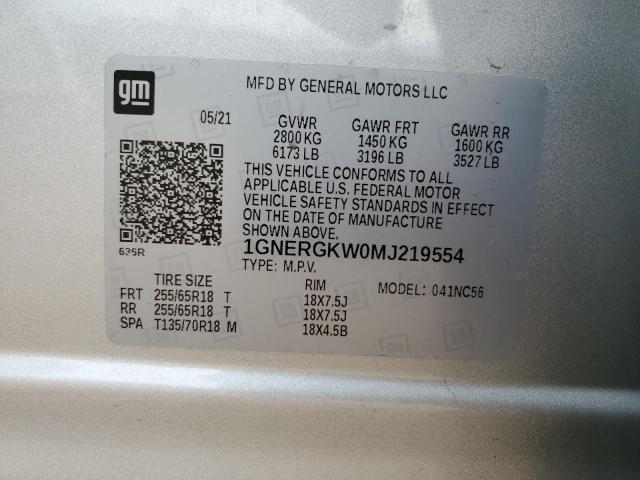 Photo 10 from auction – 2021 CHEVROLET TRAVERSE L with VIN 1GNERGKW0MJ219554