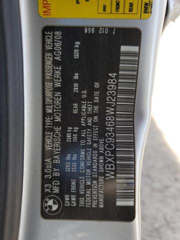 Photo 10 from auction – 2008 BMW X3 3.0SI with VIN WBXPC93468WJ23984