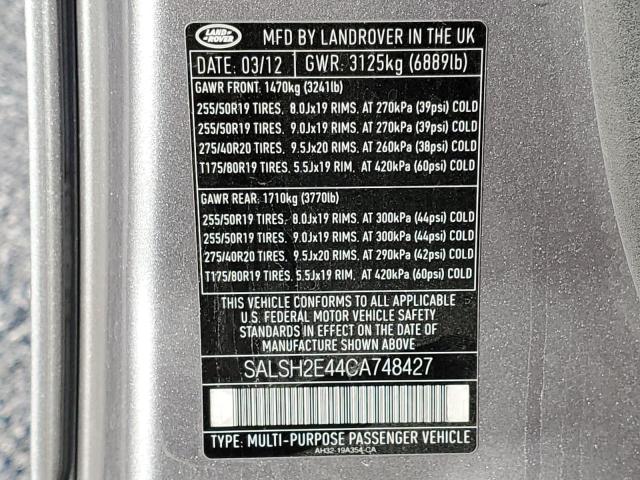 Photo 10 from auction – 2012 LAND ROVER RANGE ROVE with VIN SALSH2E44CA748427