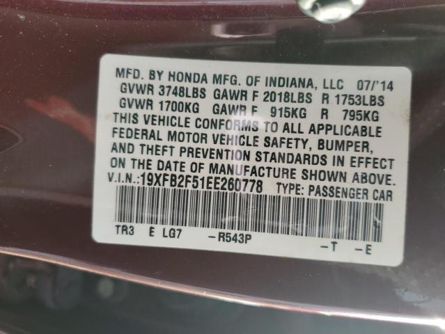 Photo 10 from auction – 2014 HONDA CIVIC LX with VIN 19XFB2F51EE260778