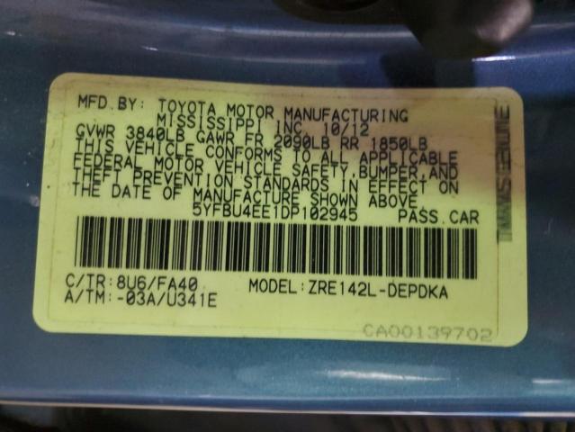 Photo 10 from auction – 2013 TOYOTA COROLLA BA with VIN 5YFBU4EE1DP102945