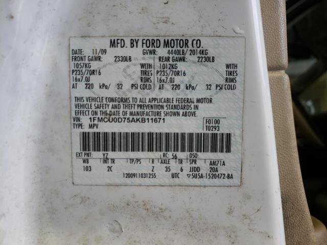 Foto 10 de la subasta – 2010 FORD ESCAPE XLT con VIN 1FMCU0D75AKB11671