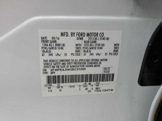 Photo 10 from auction – 2016 FORD EDGE SEL with VIN 2FMPK4J94GBC51055